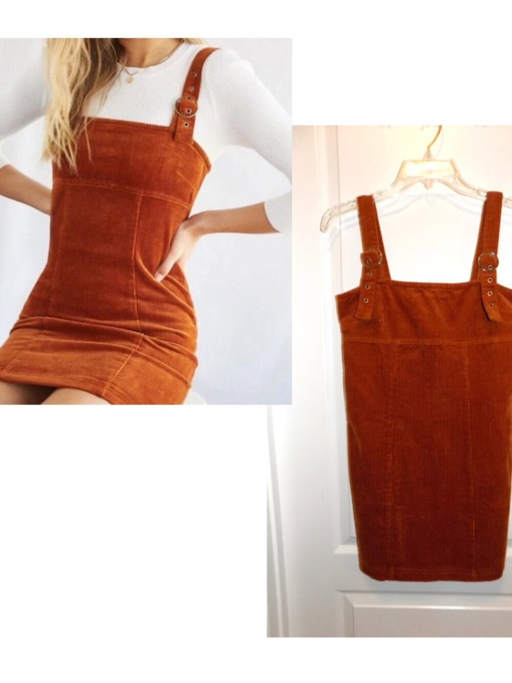 FOREVER 21 Womens Burnt Orange Corduroy Stretch Dress Sz Small Fall Mini Rust